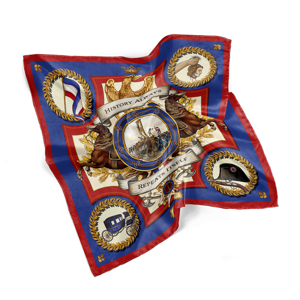 FOULARD EN SOIE JEEEEZ GUILLOTINE HISTORY ALWAYS REPEATS ITSELF - ÉDITION LIMITÉE B&K SILK SCARF